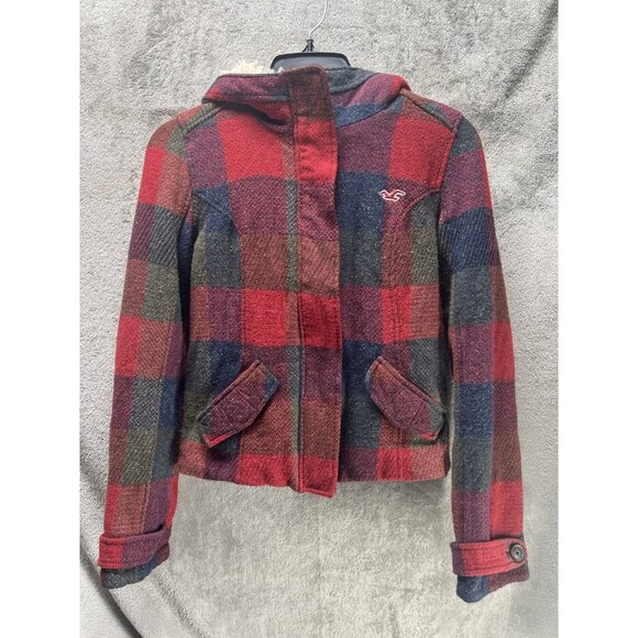 Vtg Hollister Patchwork Plaid Womens Jacket Coat Faux Fur Hoodie Gorp Core Cabin - Picture 1 of 7